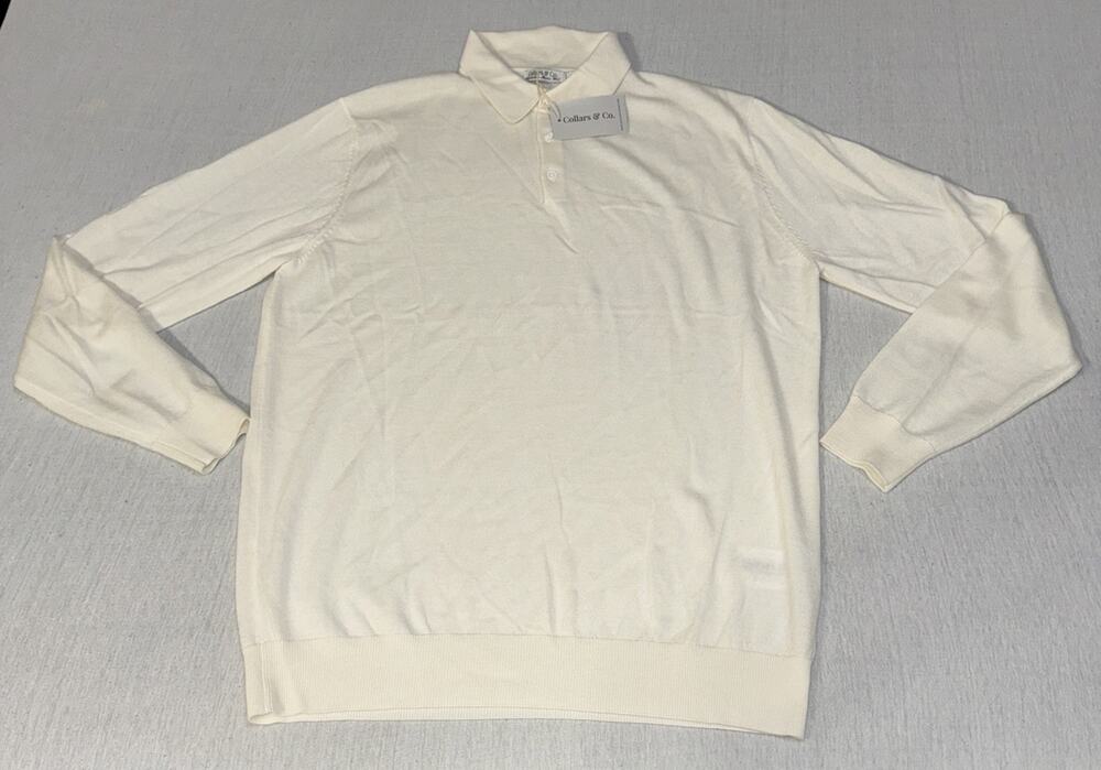 Collars & Co. Australian Marino Wool Sweater 1/4 Zip Cream White Men’s Large NWT